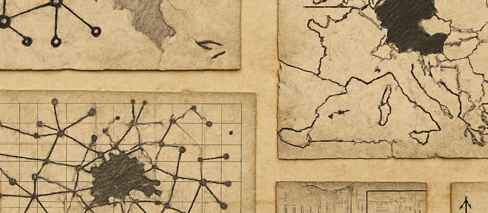 Aged notebook spread with UK grid gauges and wind-generation sketches