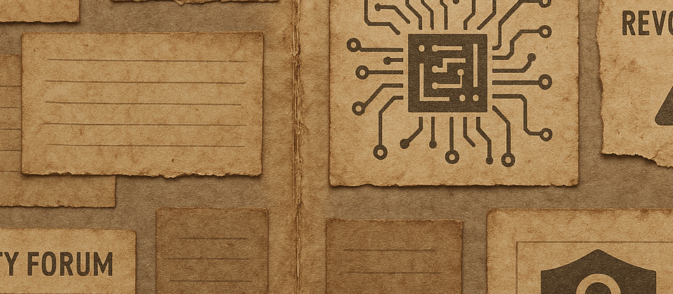 Weathered security notebook with certificate warnings and open-source maintenance notes